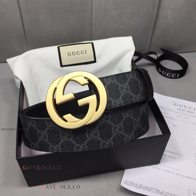 Gucci Belt Supreme Canvas Leather Trim Gold GG Buckle